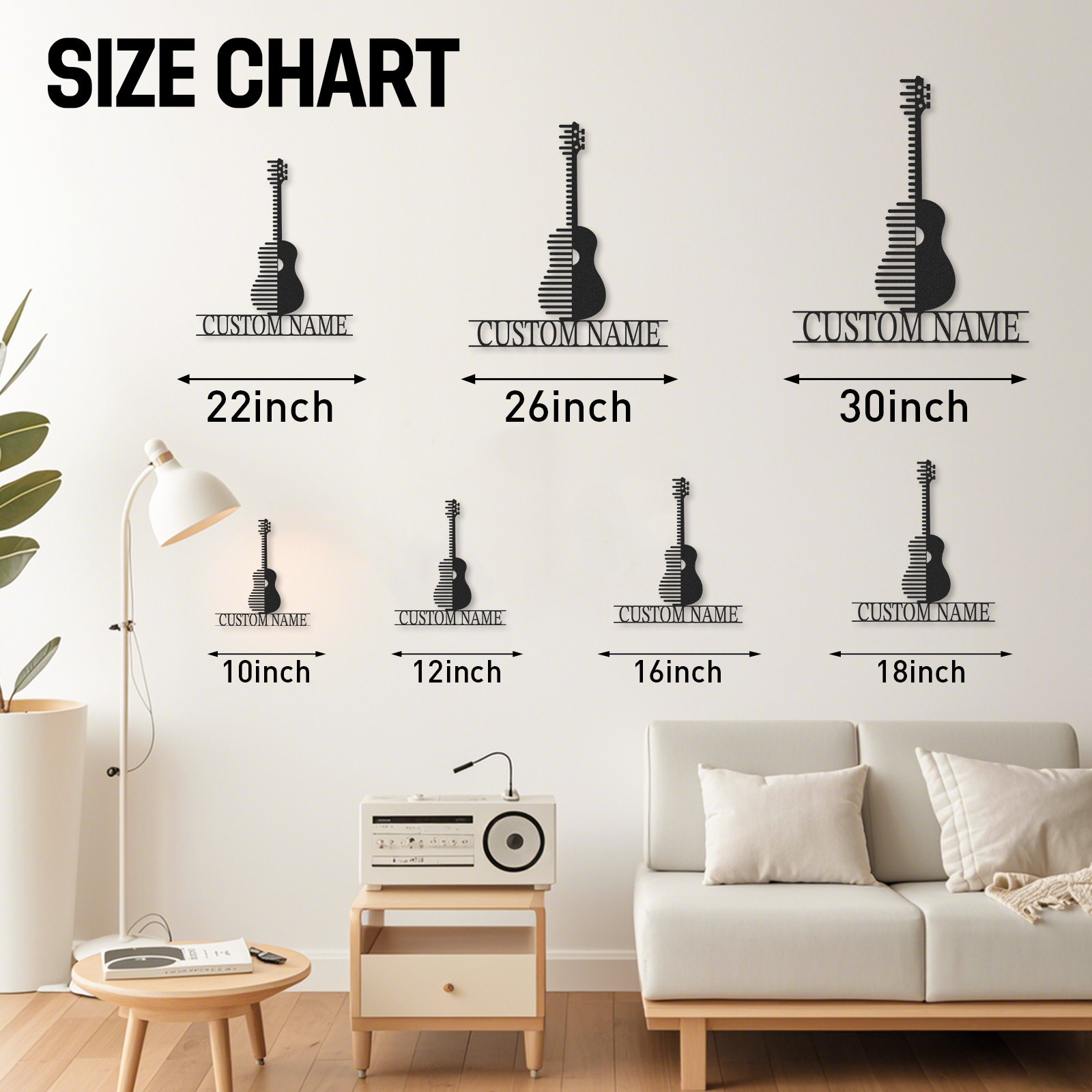 Personalized Acoustic Guitar Metal Sign, Custom Name Music Wall Art with Modern Stripe Design, Gift for Musicians