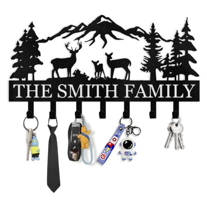 Personalized Key Holder for Wall, Deer Forest Theme Key Rack Wall Mount-MetalsignX