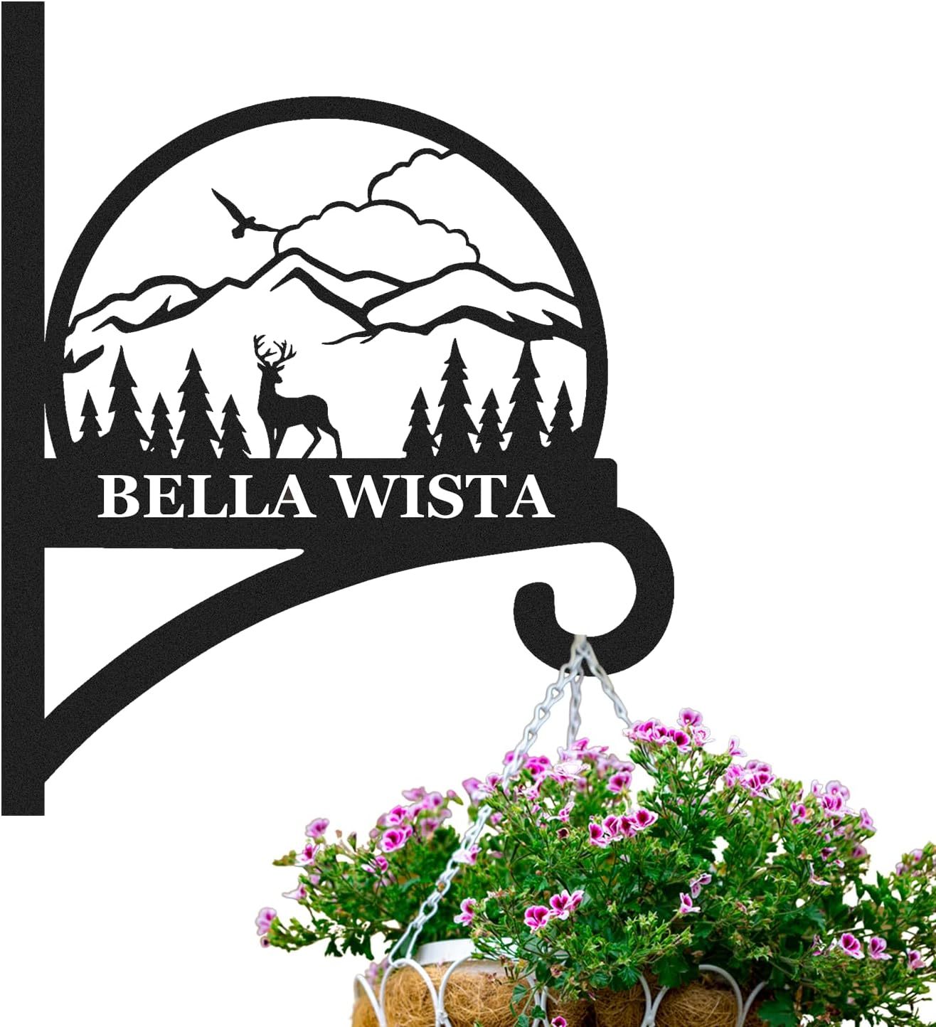 Personalized Iron Hanging Plant Bracket, Customizable Decorative Wall Plant Hanger Indoor Outdoor, Custom Name Bird Feeder Hook, Anti Rust Metal Hook for Wind Chimes Lantern