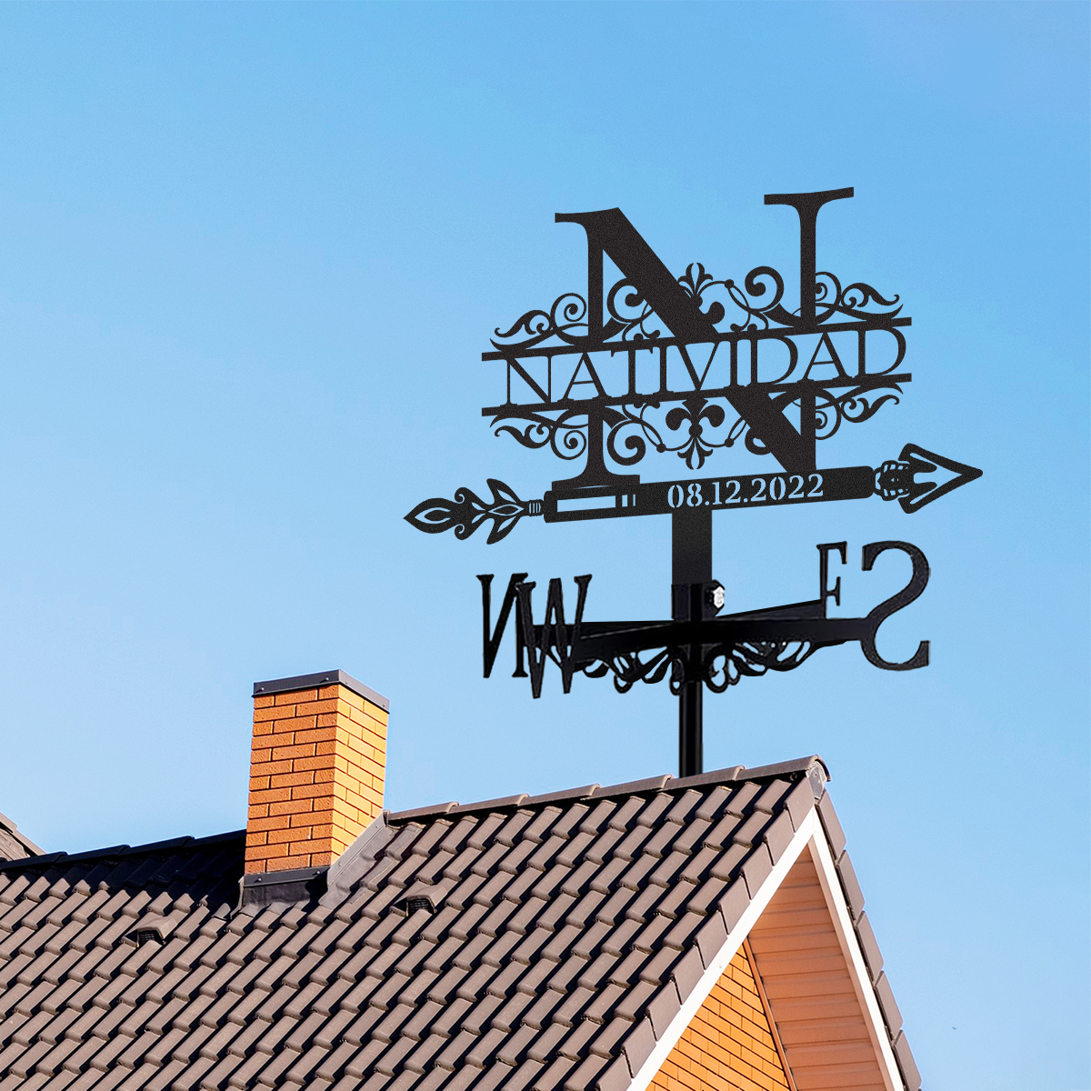 Personalized Monogram Metal Weather Vane with Custom Name and Date, Rustic Initial Wind Direction Indicator Outdoor Roof Decor for Home Farmhouse