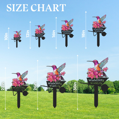 Personalized Hummingbird Garden Sign with Flowers, Custom Colorful Metal Garden Wheelbarrow Stake Sign, Unique Garden Name Sign Outdoor Yard Decor