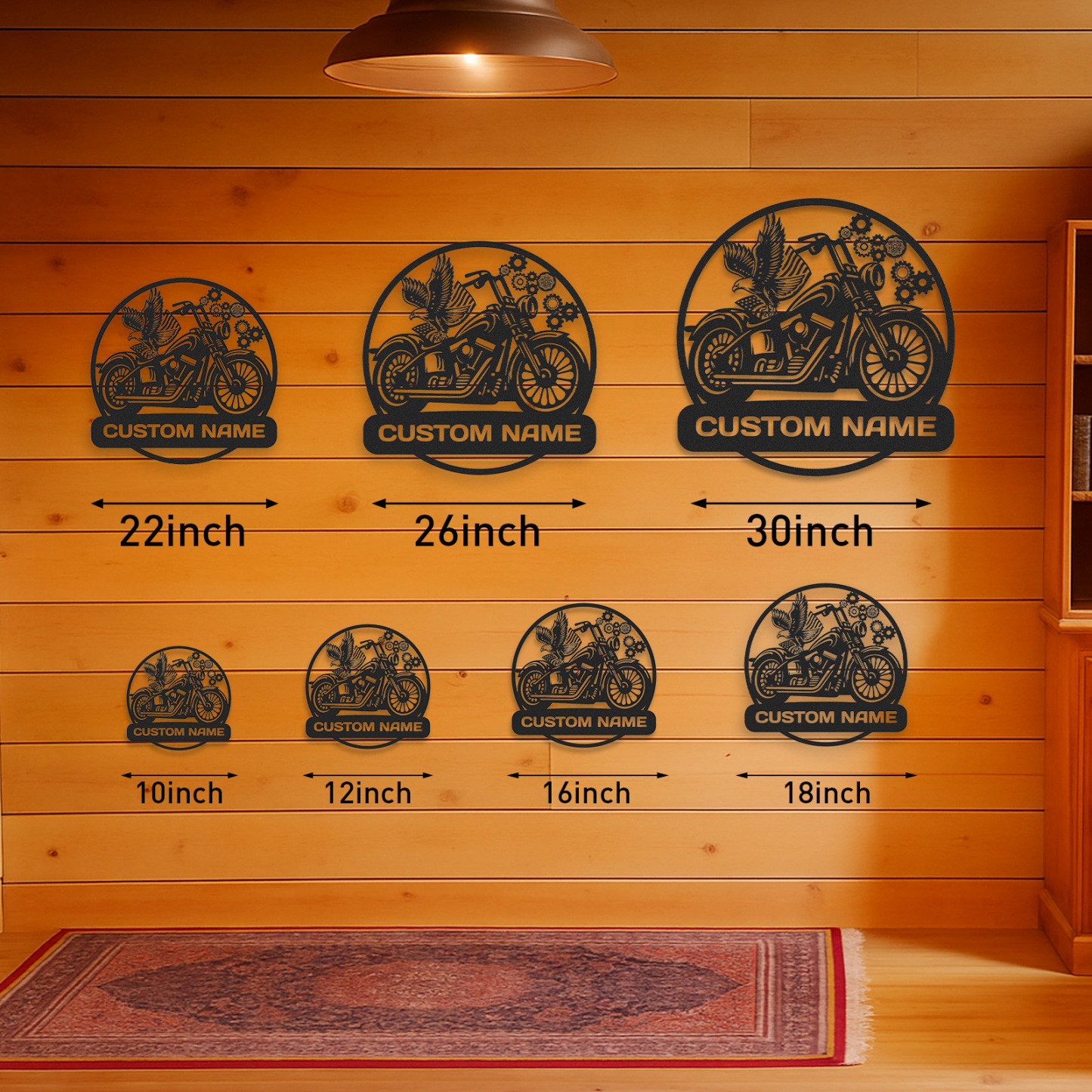 Custom Motorcycle Metal Wall Art with Eagle and Gears, Personalized Name Sign for Garage or Workshop, Biker Gift, Man Cave Decor for Motorbike Enthusiasts