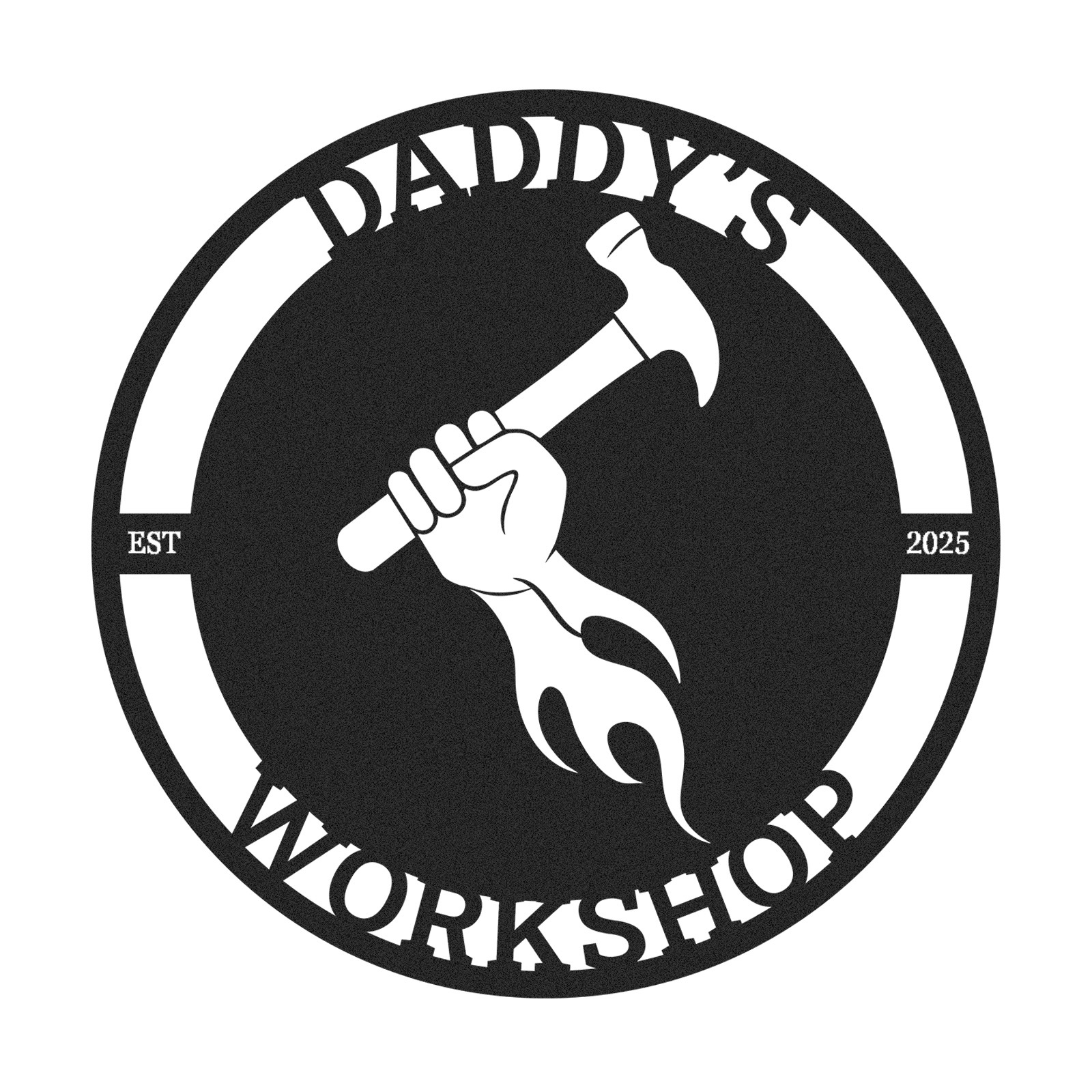 Custom Daddy's Workshop Metal Sign, Personalized Hammer and Flame Wall Art, Garage Decor for Dad, Father's Day Gift from Kids