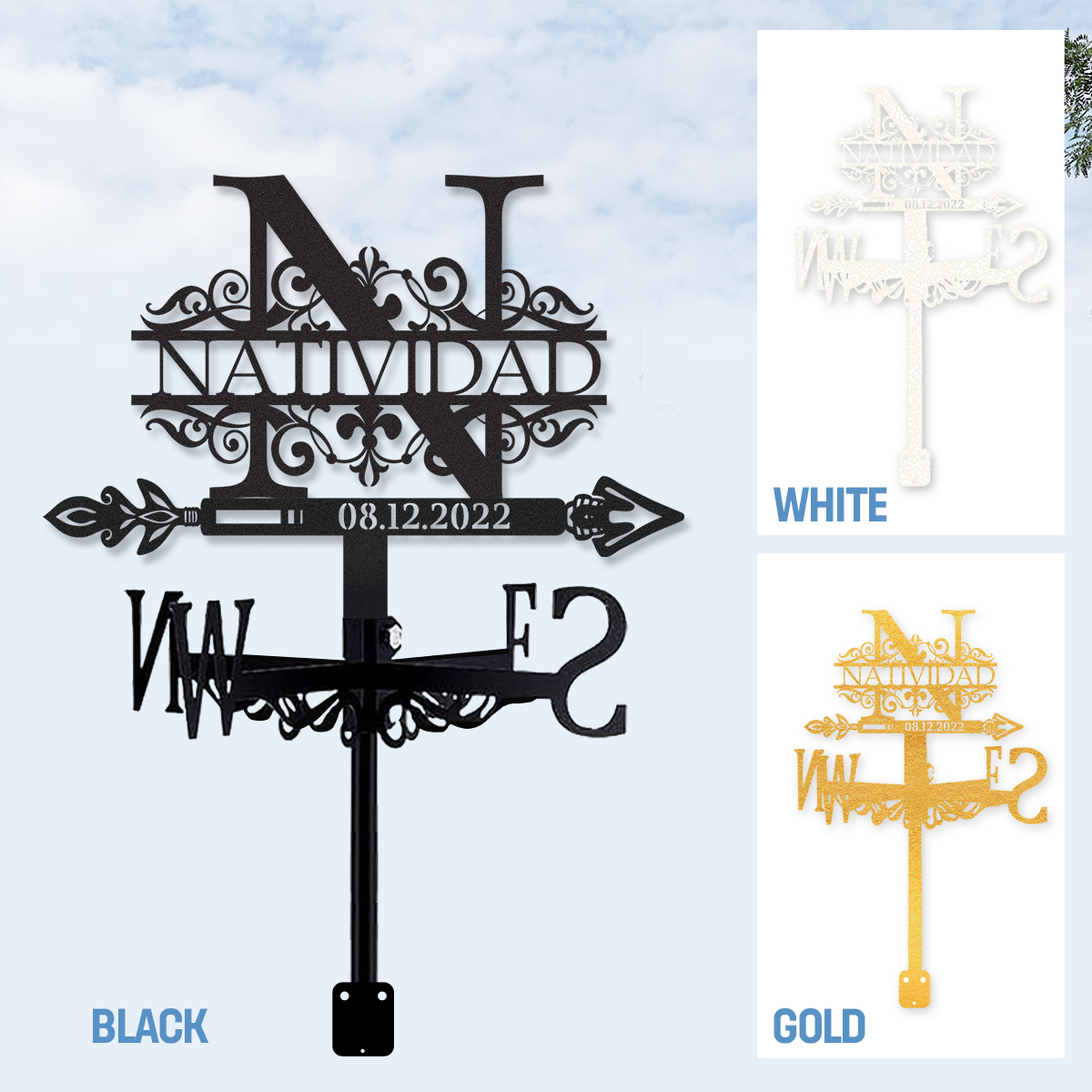 Personalized Monogram Metal Weather Vane with Custom Name and Date, Rustic Initial Wind Direction Indicator Outdoor Roof Decor for Home Farmhouse