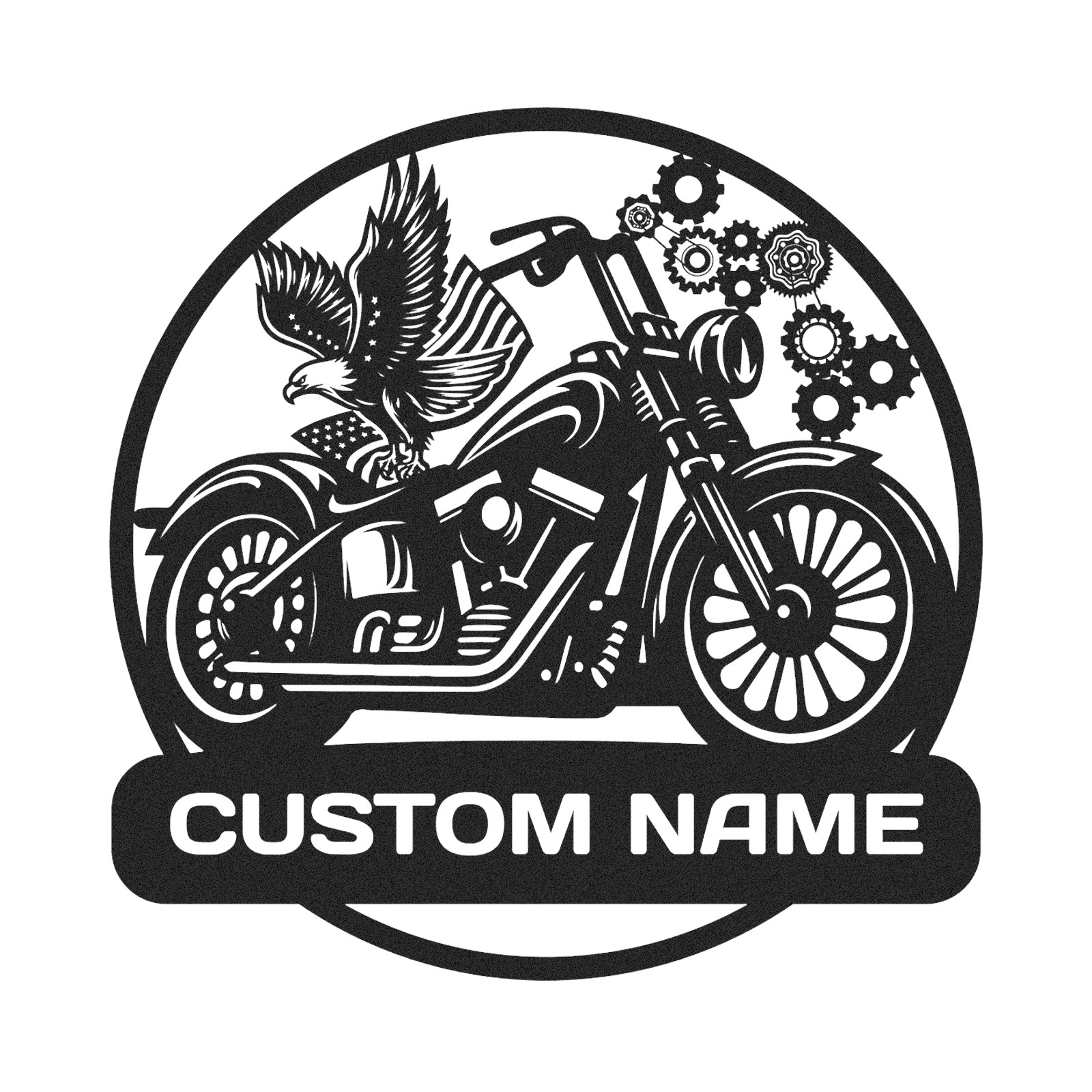 Custom Motorcycle Metal Wall Art with Eagle and Gears, Personalized Name Sign for Garage or Workshop, Biker Gift, Man Cave Decor for Motorbike Enthusiasts