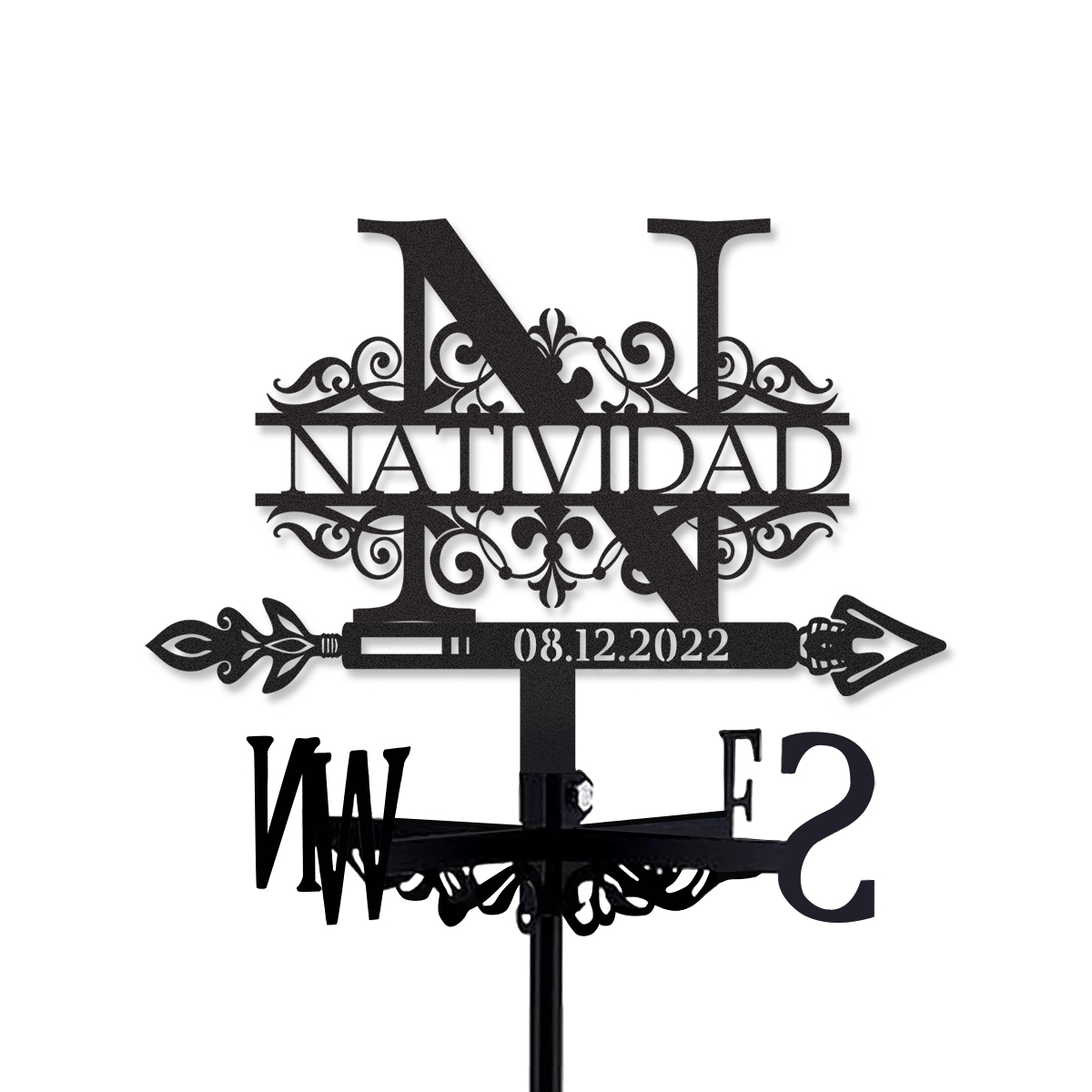 Personalized Monogram Metal Weather Vane with Custom Name and Date, Rustic Initial Wind Direction Indicator Outdoor Roof Decor for Home Farmhouse