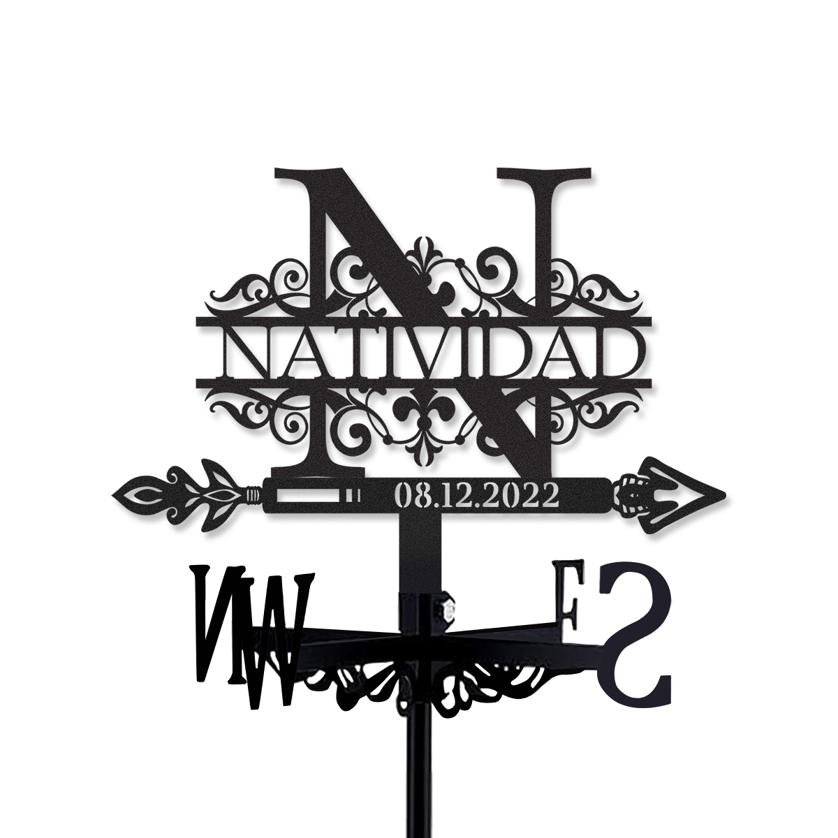 Personalized Monogram Metal Weather Vane with Custom Name and Date, Rustic Initial Wind Direction Indicator Outdoor Roof Decor for Home Farmhouse