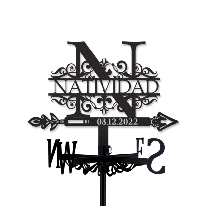 Personalized Monogram Metal Weather Vane with Custom Name and Date, Rustic Initial Wind Direction Indicator Outdoor Roof Decor for Home Farmhouse