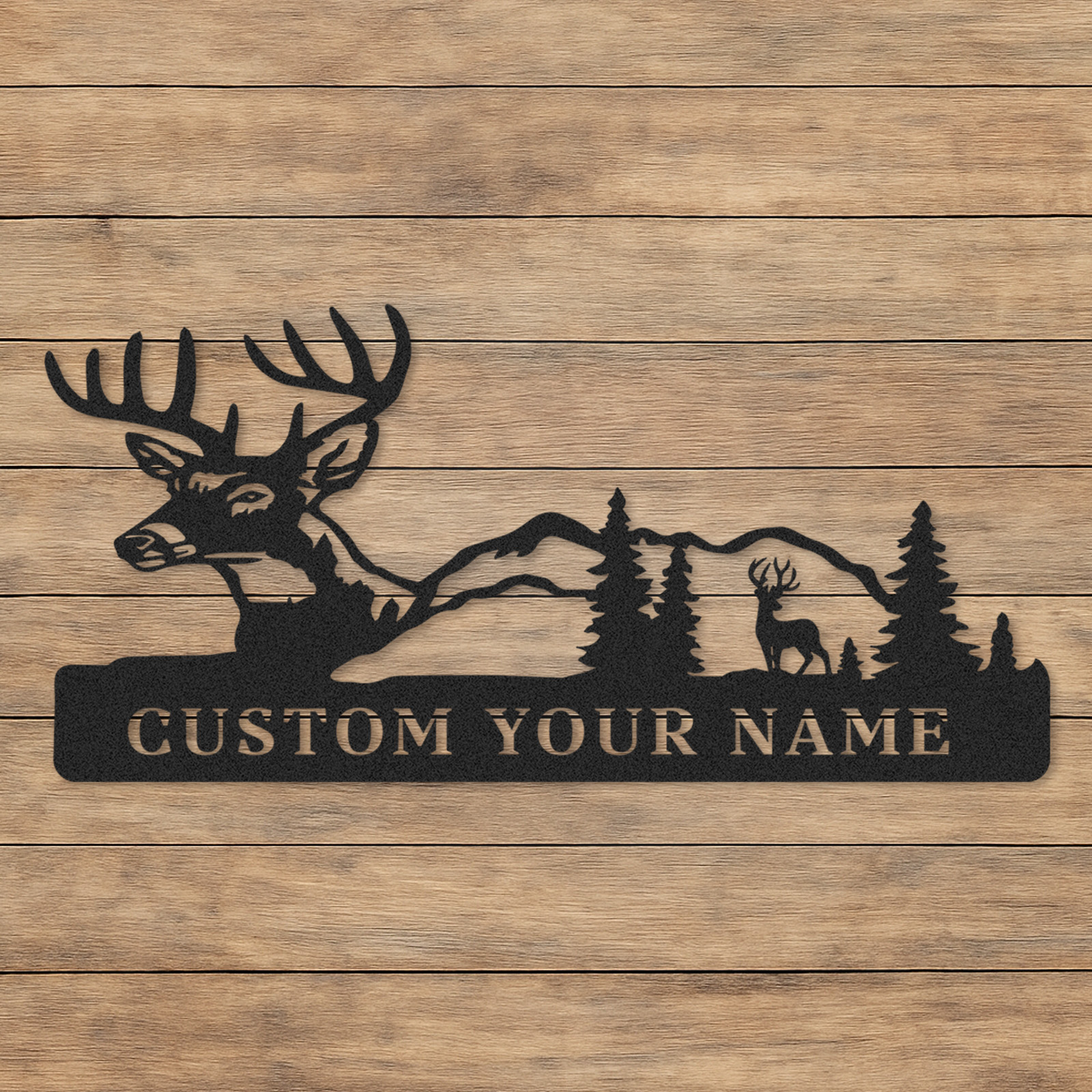 Deer Metal Wall Sign, Custom Forest Mountain Scene for Cabin or Hunting Lodge Decor