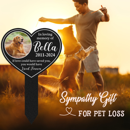 Custom Pet Memorial Photo Garden Stake, Heart Shaped Dog Loss Grave Marker with Name and Dates