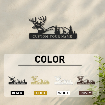 Deer Metal Wall Sign, Custom Forest Mountain Scene for Cabin or Hunting Lodge Decor