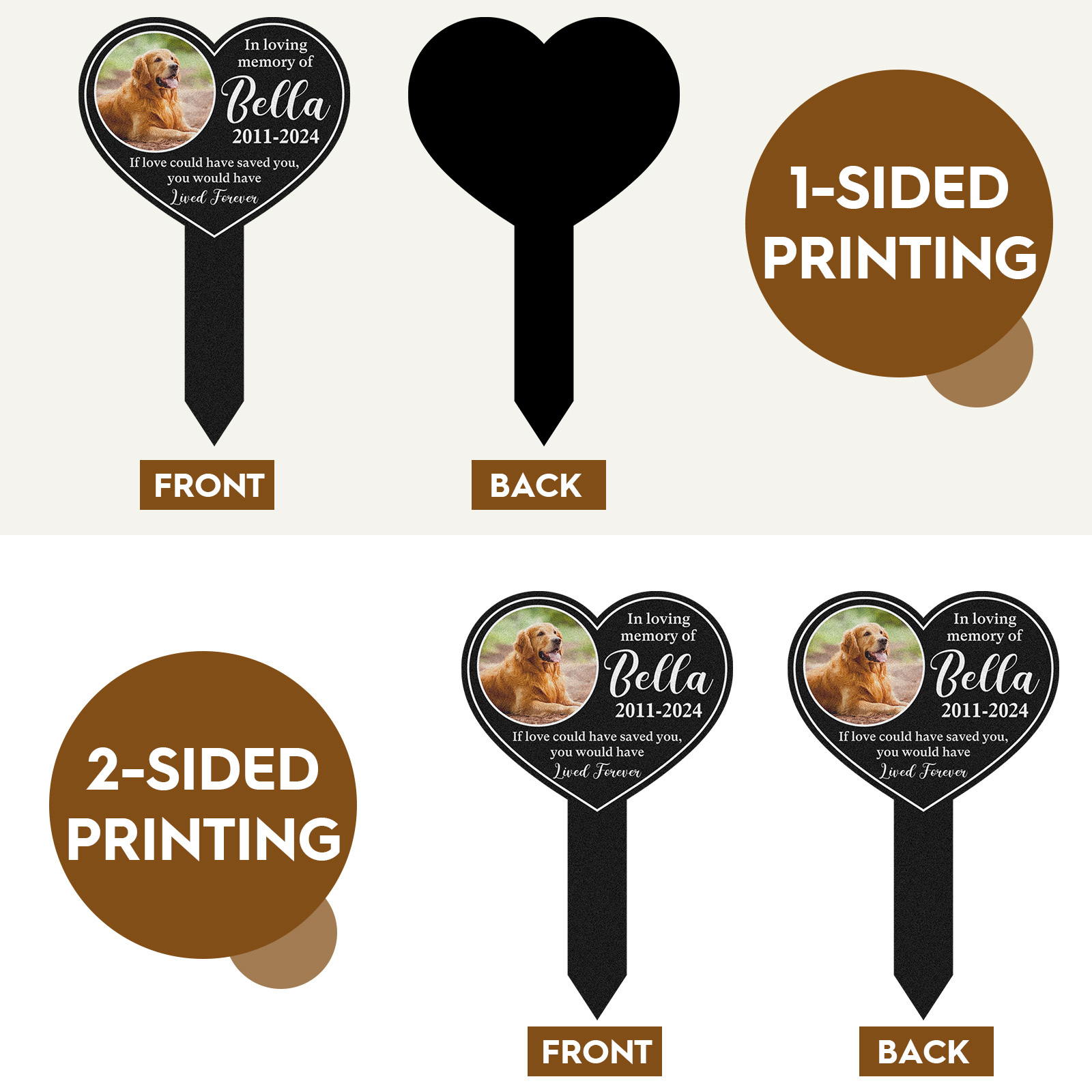 Custom Pet Memorial Photo Garden Stake, Heart Shaped Dog Loss Grave Marker with Name and Dates