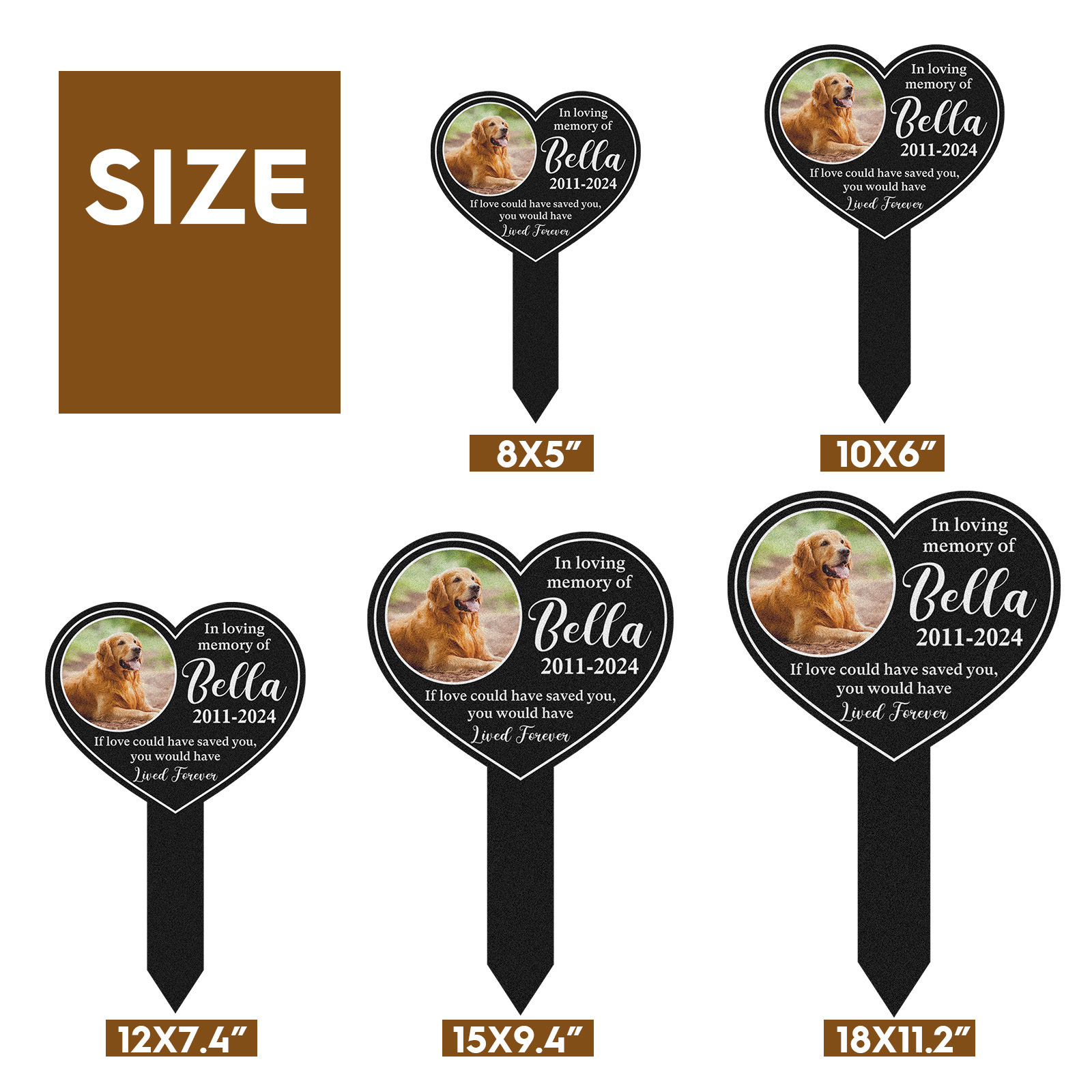 Custom Pet Memorial Photo Garden Stake, Heart Shaped Dog Loss Grave Marker with Name and Dates