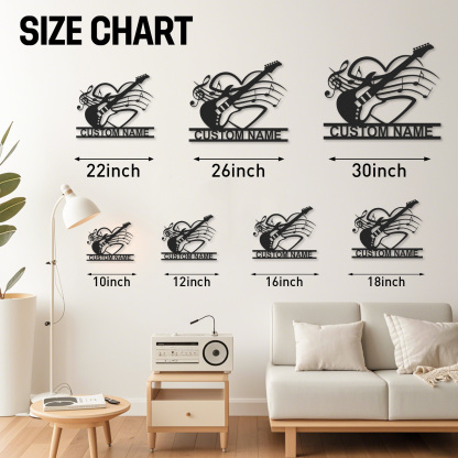 Custom Electric Guitar Metal Sign with Heart and Music Notes, Personalized Wall Decor Gift for Couples or Teens