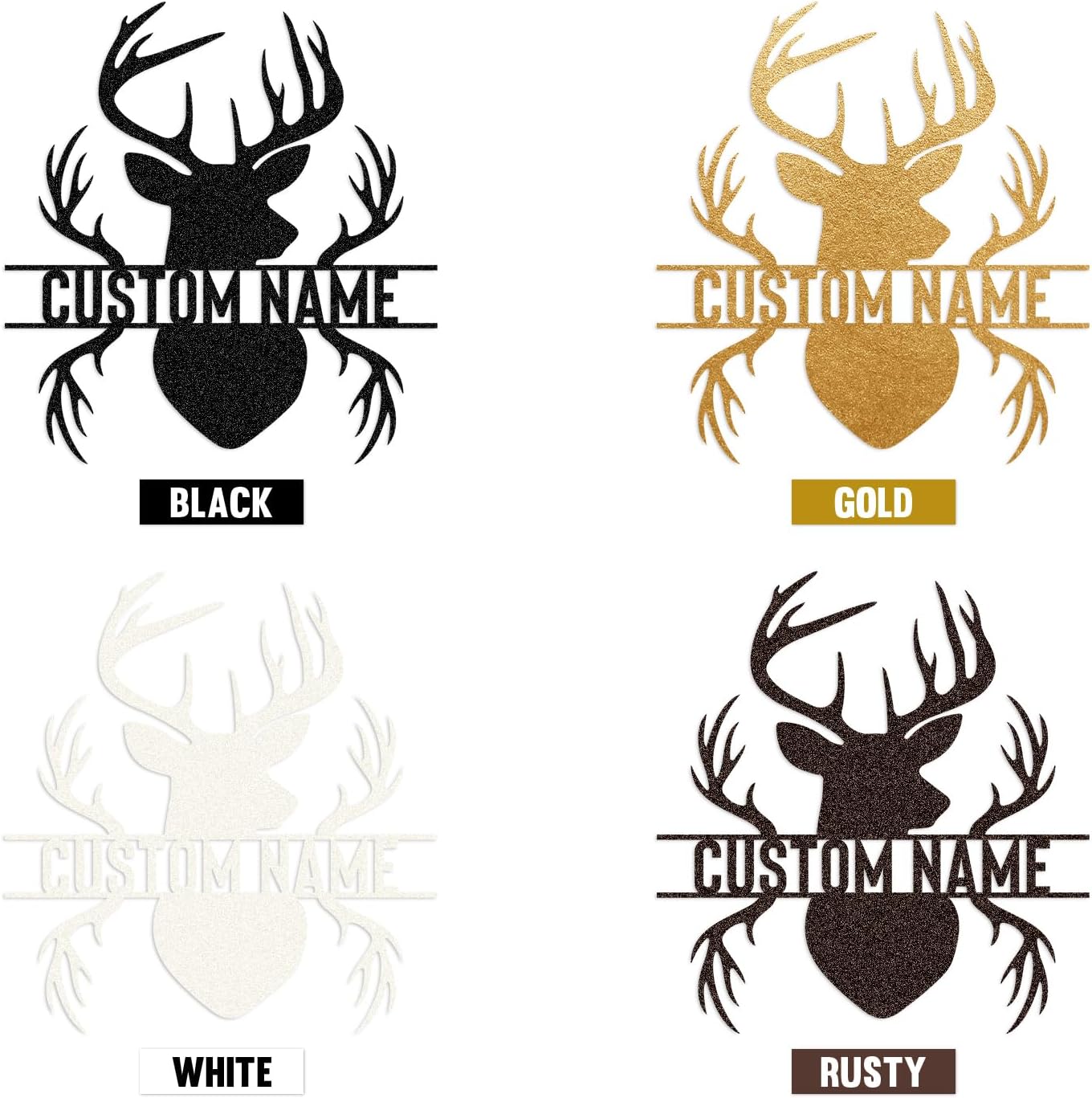 Personalized Metal Name Sign, Deer Antlers Monogram, Family Last Name Wall Art, Rustic Home & Wedding Gifts-MetalsignX