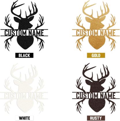 Personalized Metal Name Sign, Deer Antlers Monogram, Family Last Name Wall Art, Rustic Home & Wedding Gifts-MetalsignX