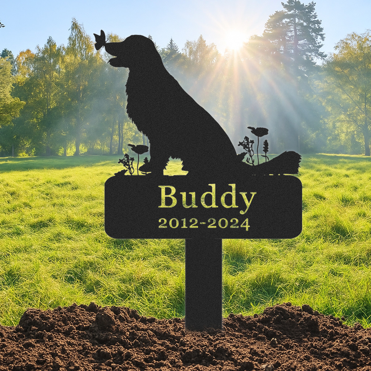Dog Memorial Stake Personalized,Golden Retriever Metal Grave Marker,Custom Dog Cemetery Stake,Golden Retriever Memorial