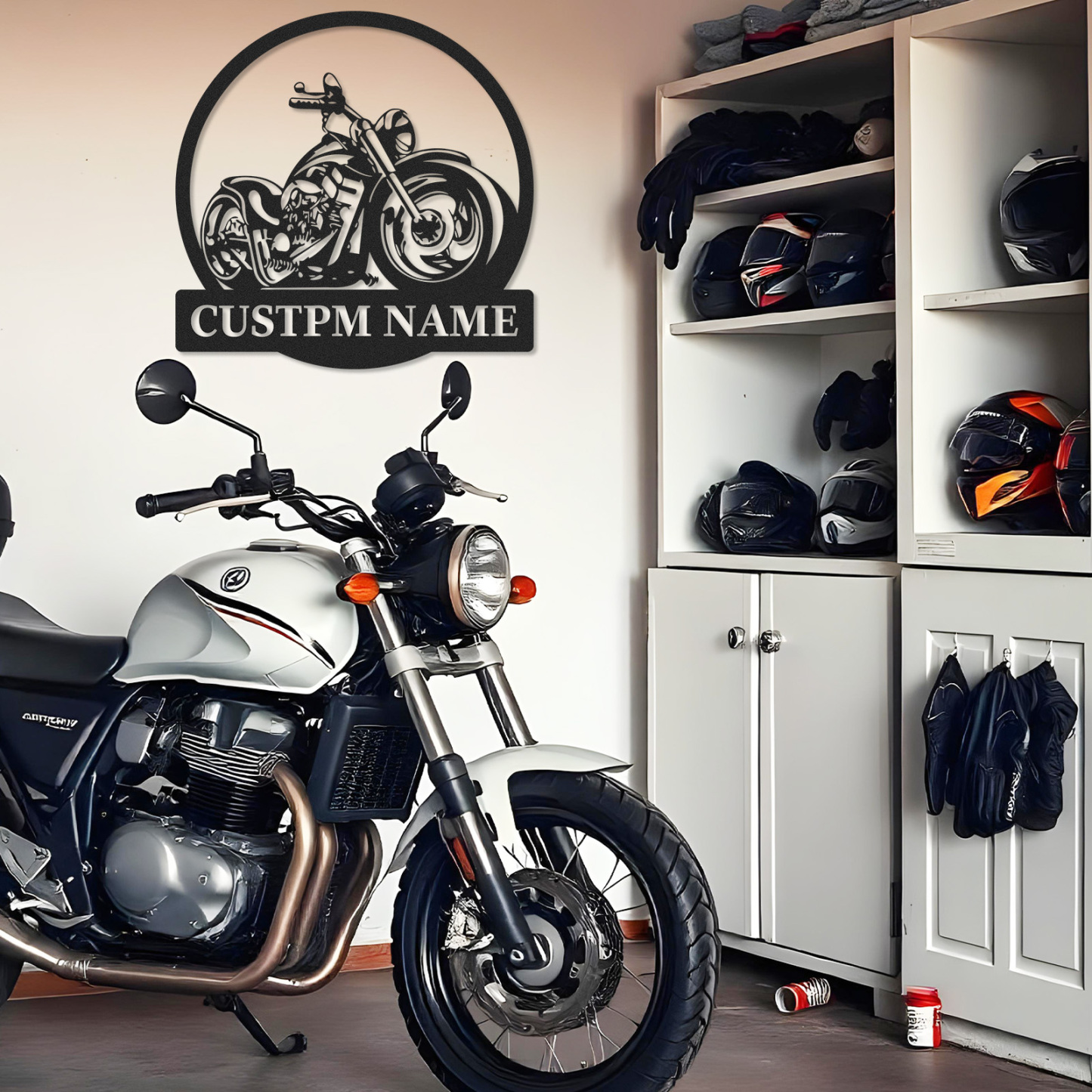 Custom Chopper Motorcycle Metal Wall Art, Personalized Garage Sign with Custom Name, Man Cave Decor, Motorbike Biker Gift for Dad or Husband