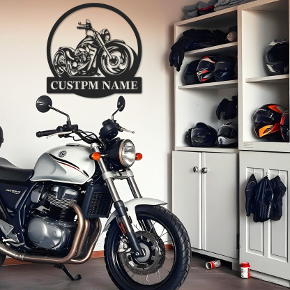 Custom Chopper Motorcycle Metal Wall Art, Personalized Garage Sign with Custom Name, Man Cave Decor, Motorbike Biker Gift for Dad or Husband