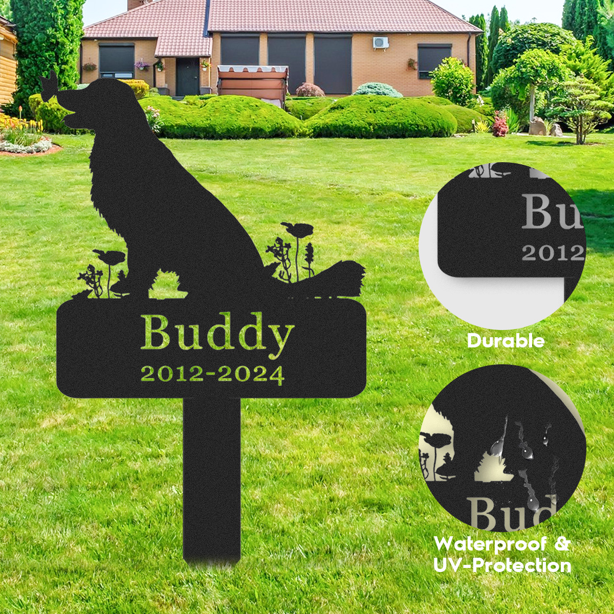 Dog Memorial Stake Personalized,Golden Retriever Metal Grave Marker,Custom Dog Cemetery Stake,Golden Retriever Memorial