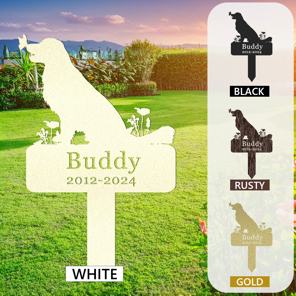 Dog Memorial Stake Personalized,Golden Retriever Metal Grave Marker,Custom Dog Cemetery Stake,Golden Retriever Memorial