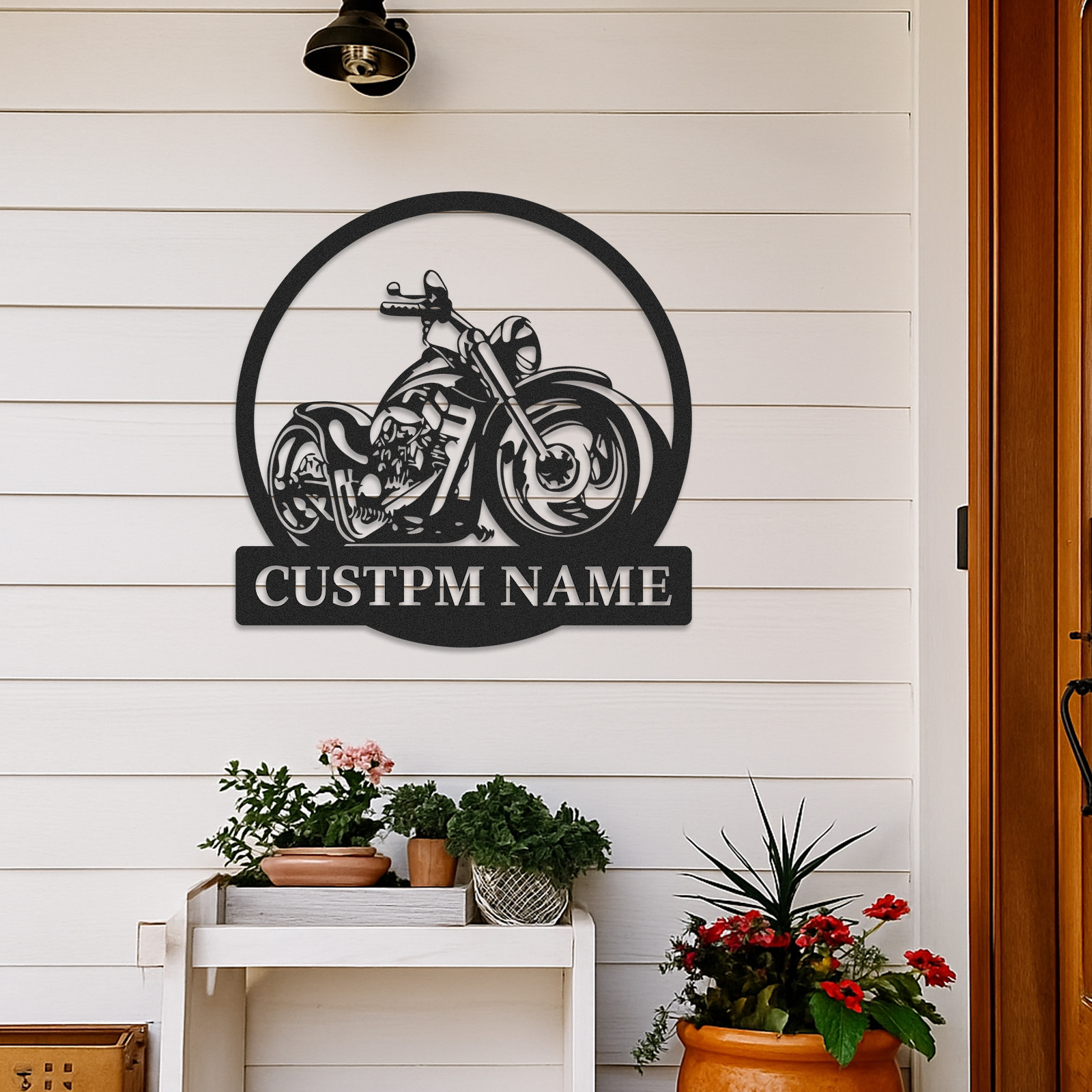 Custom Chopper Motorcycle Metal Wall Art, Personalized Garage Sign with Custom Name, Man Cave Decor, Motorbike Biker Gift for Dad or Husband