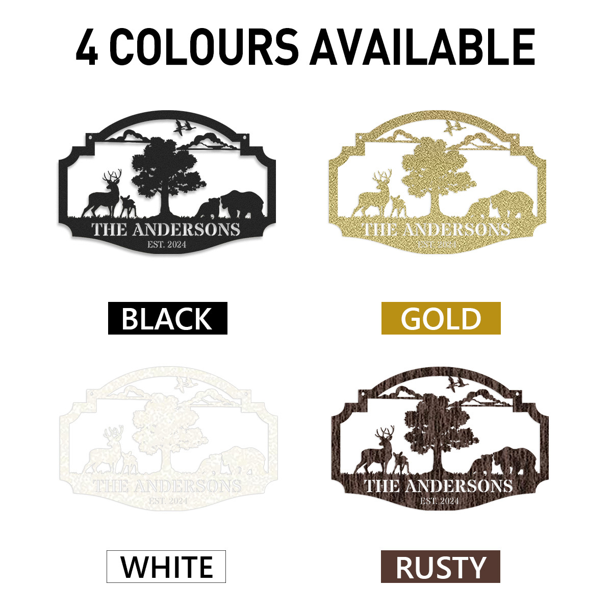 Personalized Wildlife Metal Sign with Deer and Bear Scene, Custom Farmhouse or Cabin Hanging Sign, Rustic Outdoor Decor, Established Year Gift for Nature Lovers