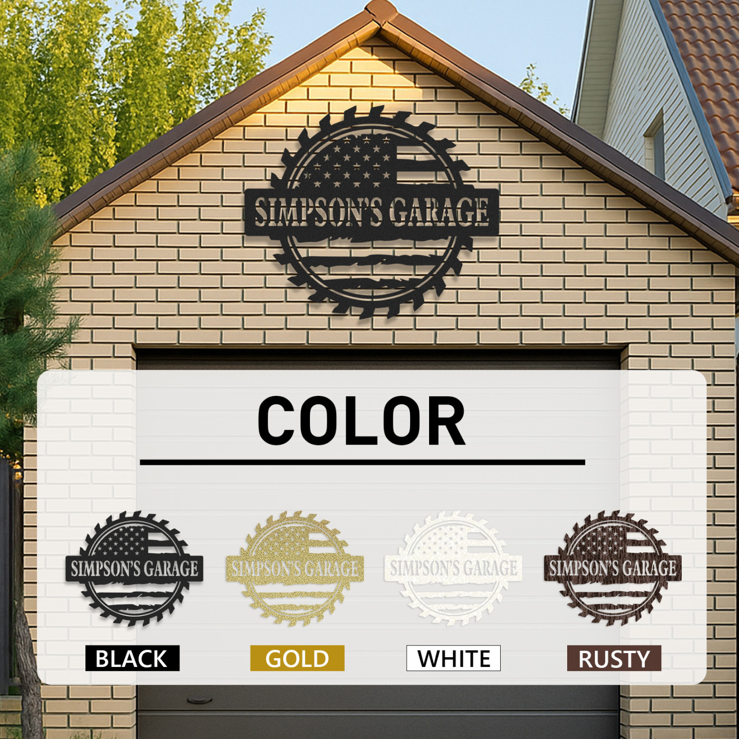 Custom Garage Metal Sign with American Flag, Personalized Workshop Decor for Dad or Grandpa, USA Patriotic Mancave Gift