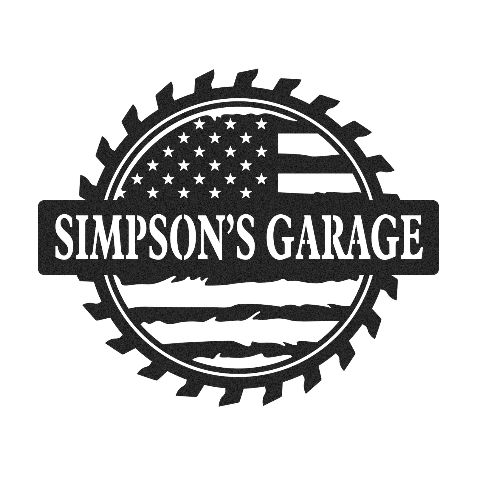 Custom Garage Metal Sign with American Flag, Personalized Workshop Decor for Dad or Grandpa, USA Patriotic Mancave Gift