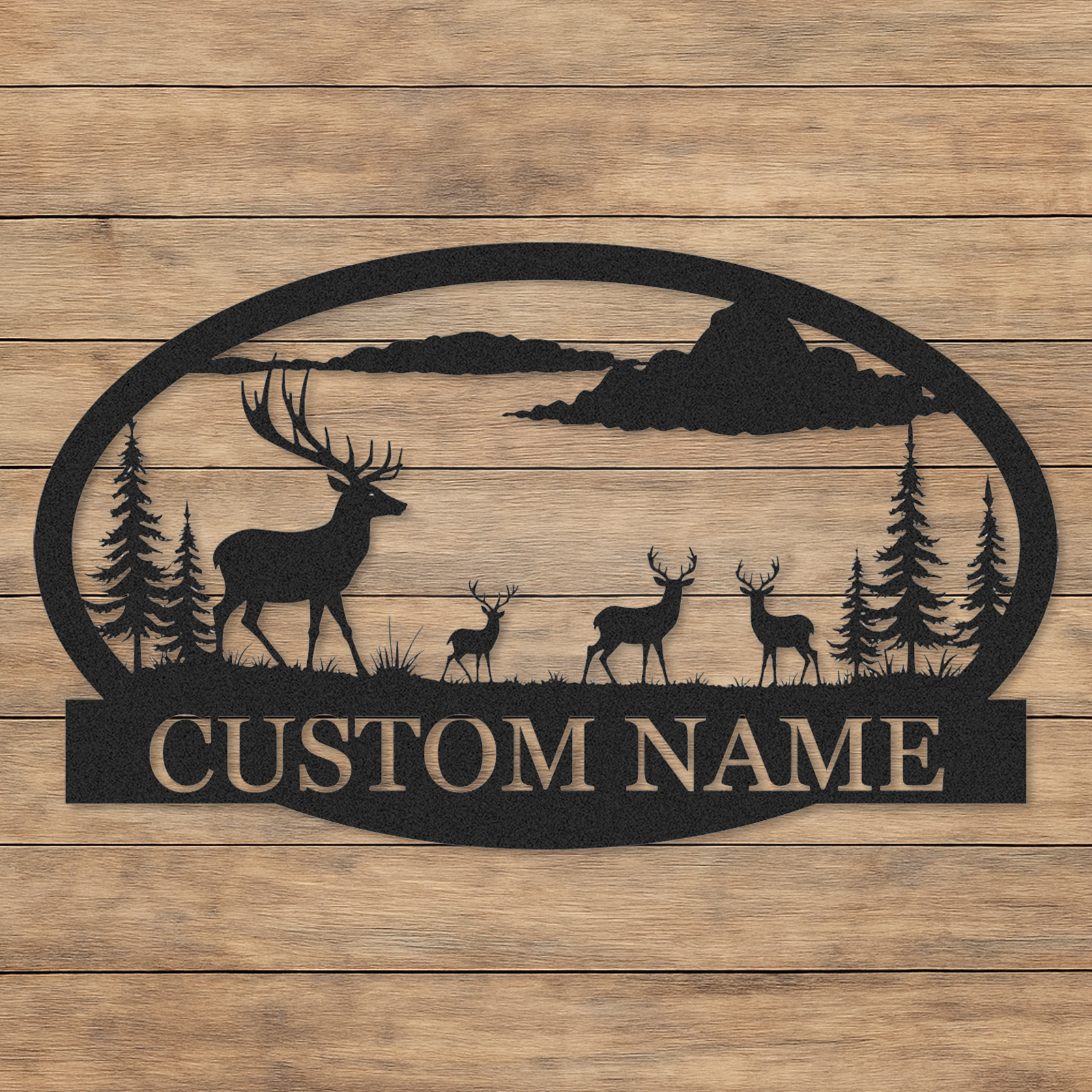 Deer Family Metal Sign Custom Name Plaque for Cabin Forest Lodge or Farmhouse Decor