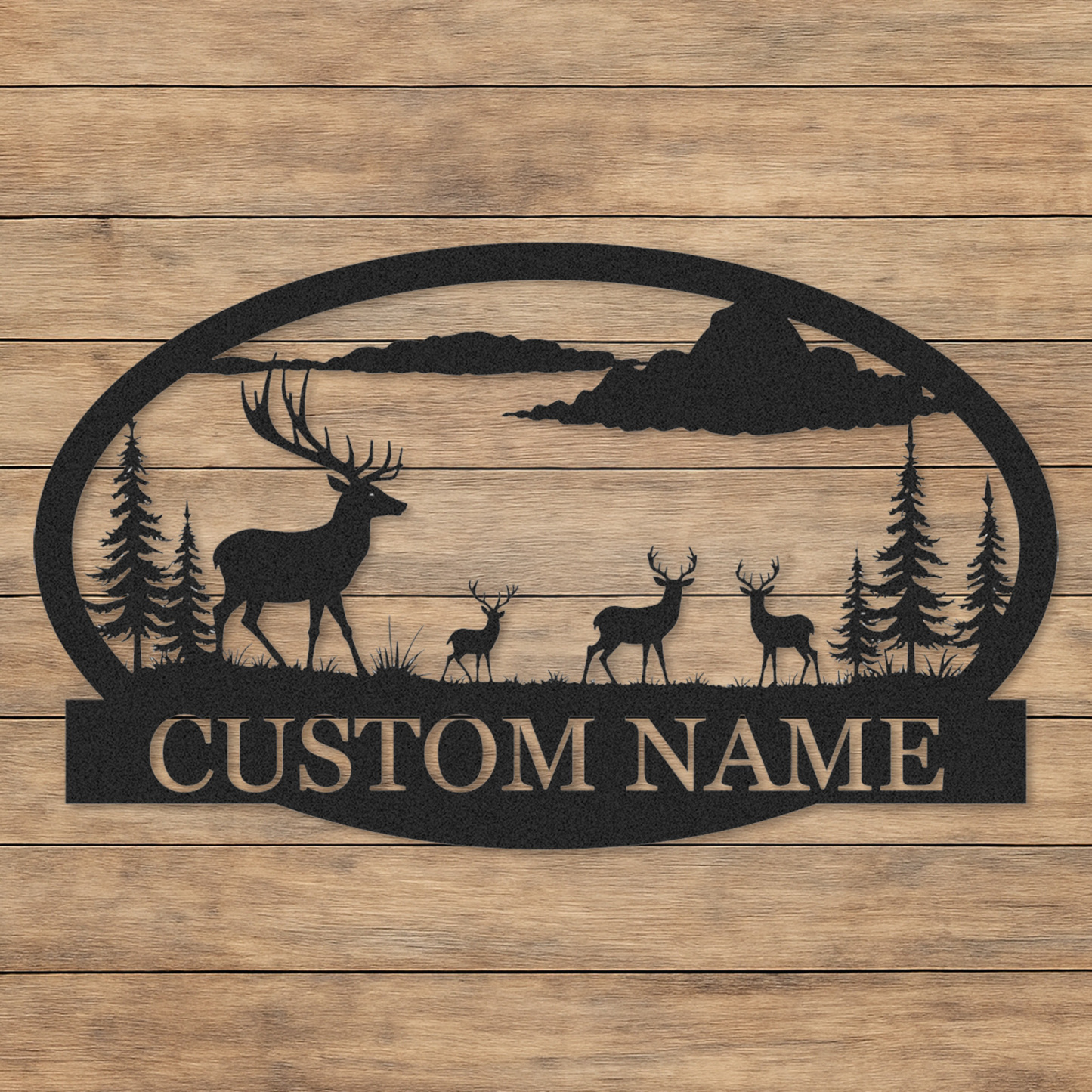 Deer Family Metal Sign Custom Name Plaque for Cabin Forest Lodge or Farmhouse Decor