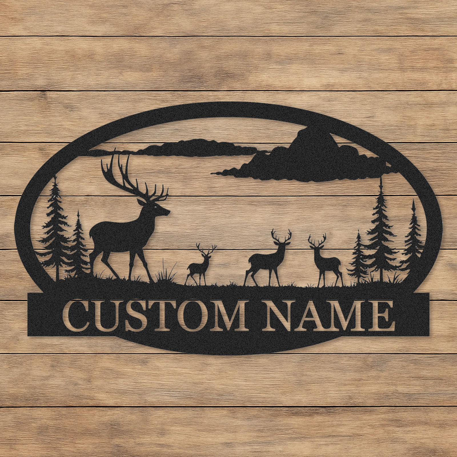 Deer Family Metal Sign Custom Name Plaque for Cabin Forest Lodge or Farmhouse Decor
