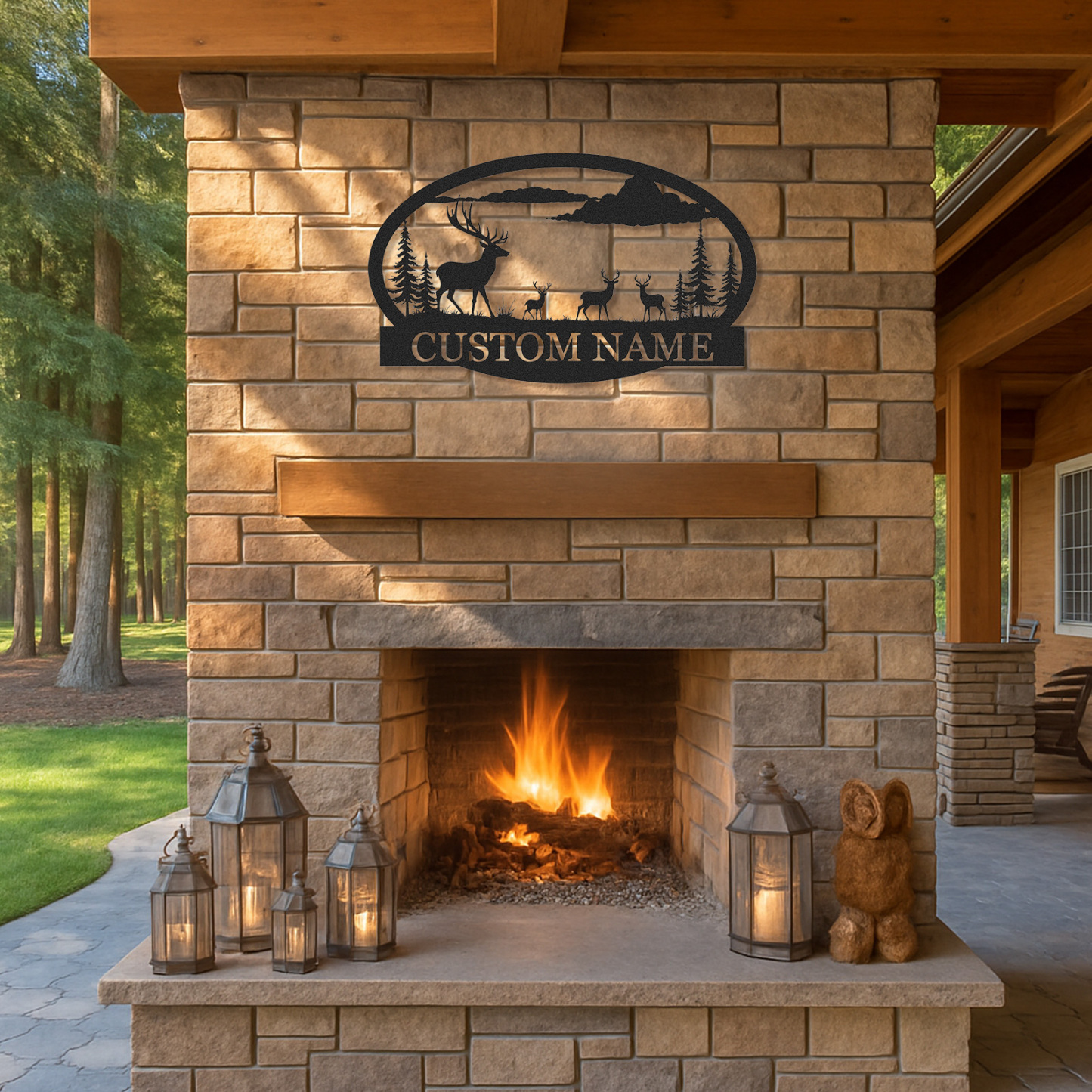 Deer Family Metal Sign Custom Name Plaque for Cabin Forest Lodge or Farmhouse Decor