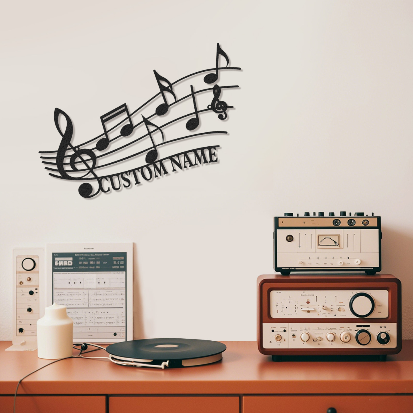 Personalized Music Notes Metal Sign, Custom Name Wall Art with Treble Clef and Staff, Gift for Music Teachers