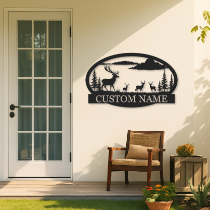 Deer Family Metal Sign Custom Name Plaque for Cabin Forest Lodge or Farmhouse Decor