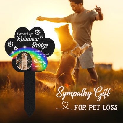 Rainbow Bridge Pet Memorial Stake, Custom Paw Shaped Photo Grave Marker for Dogs or Cats