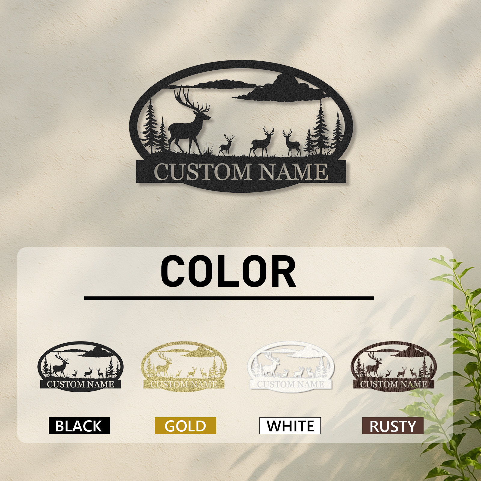 Deer Family Metal Sign Custom Name Plaque for Cabin Forest Lodge or Farmhouse Decor