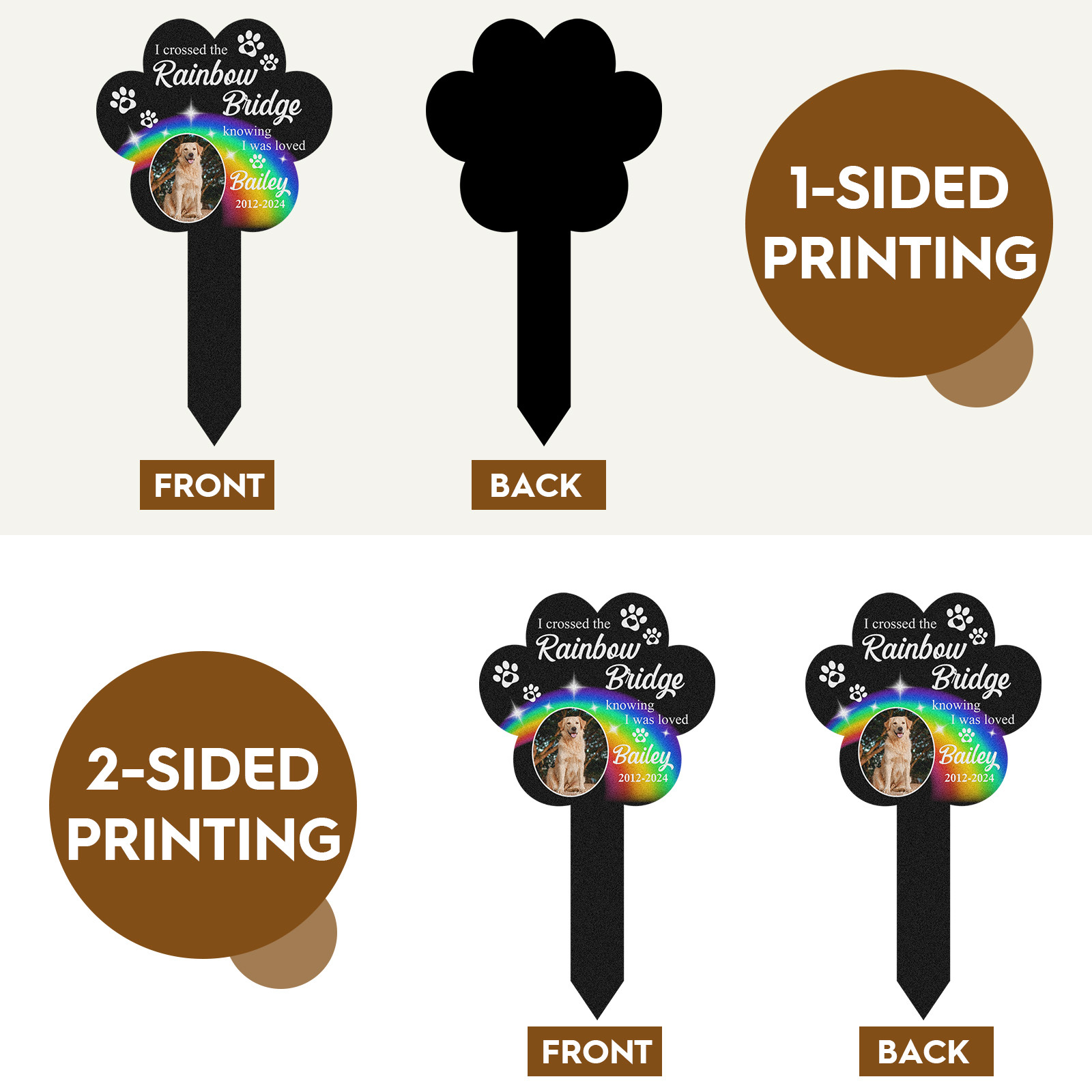 Rainbow Bridge Pet Memorial Stake, Custom Paw Shaped Photo Grave Marker for Dogs or Cats