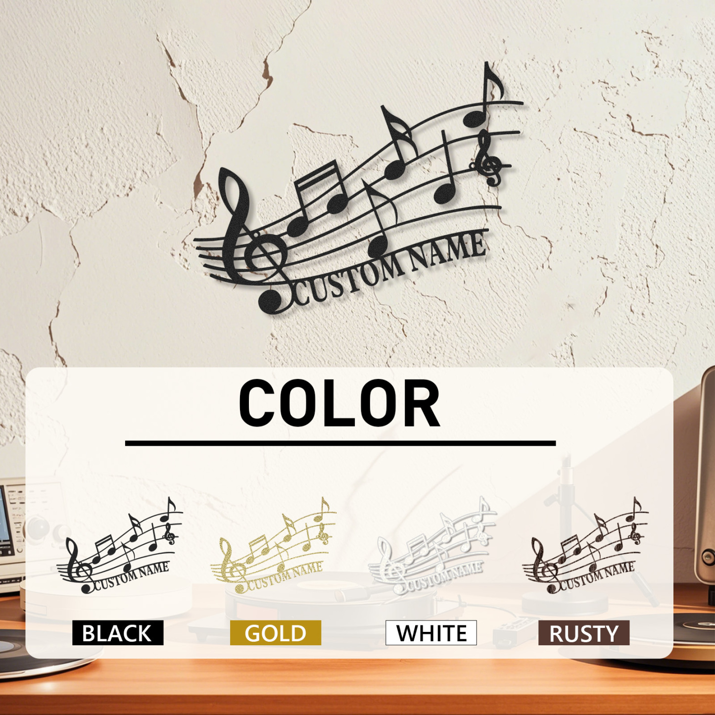 Personalized Music Notes Metal Sign, Custom Name Wall Art with Treble Clef and Staff, Gift for Music Teachers