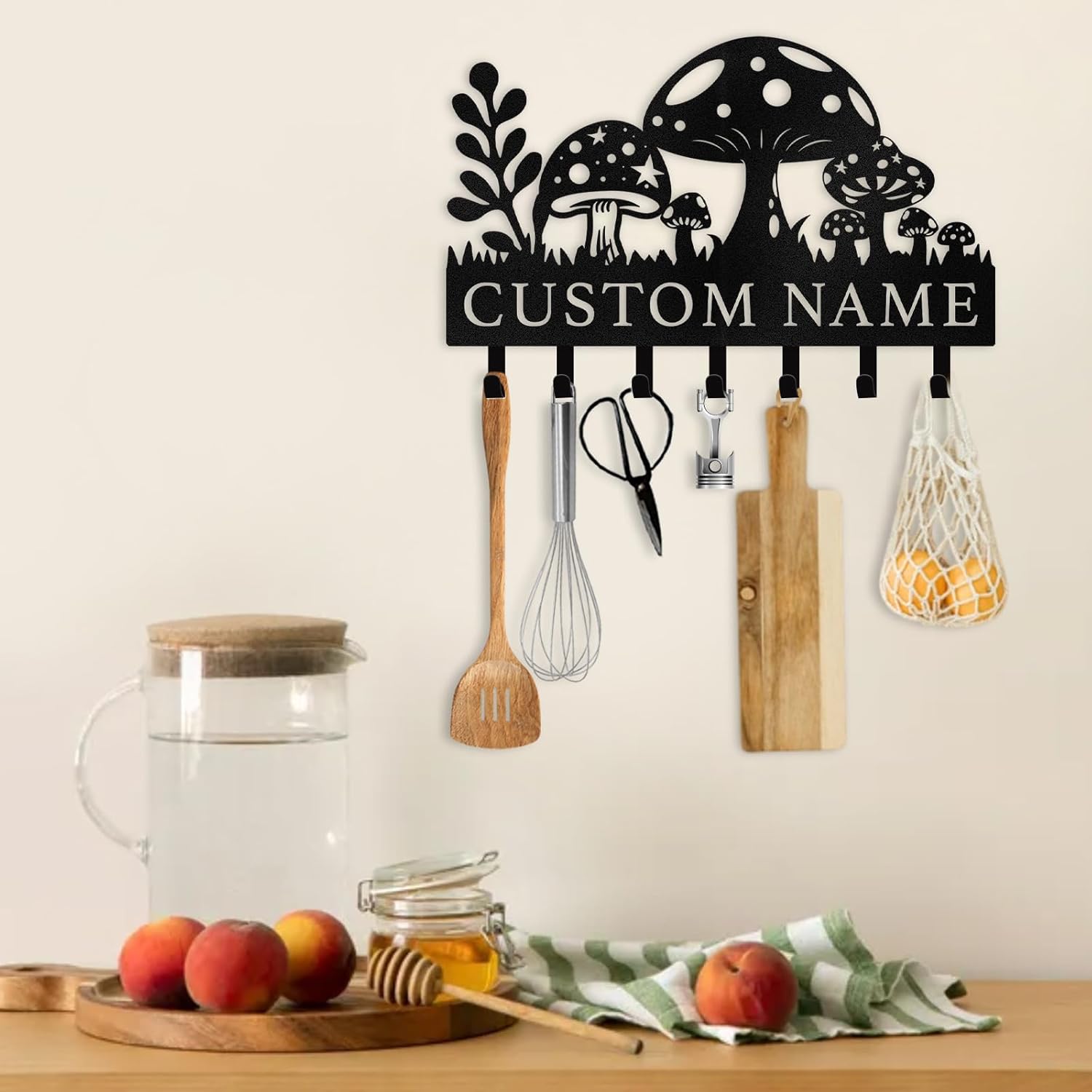 Mushroom & Grass Metal Key Holder ，Whimsical Fairy Garden Wall Hook-MetalsignX