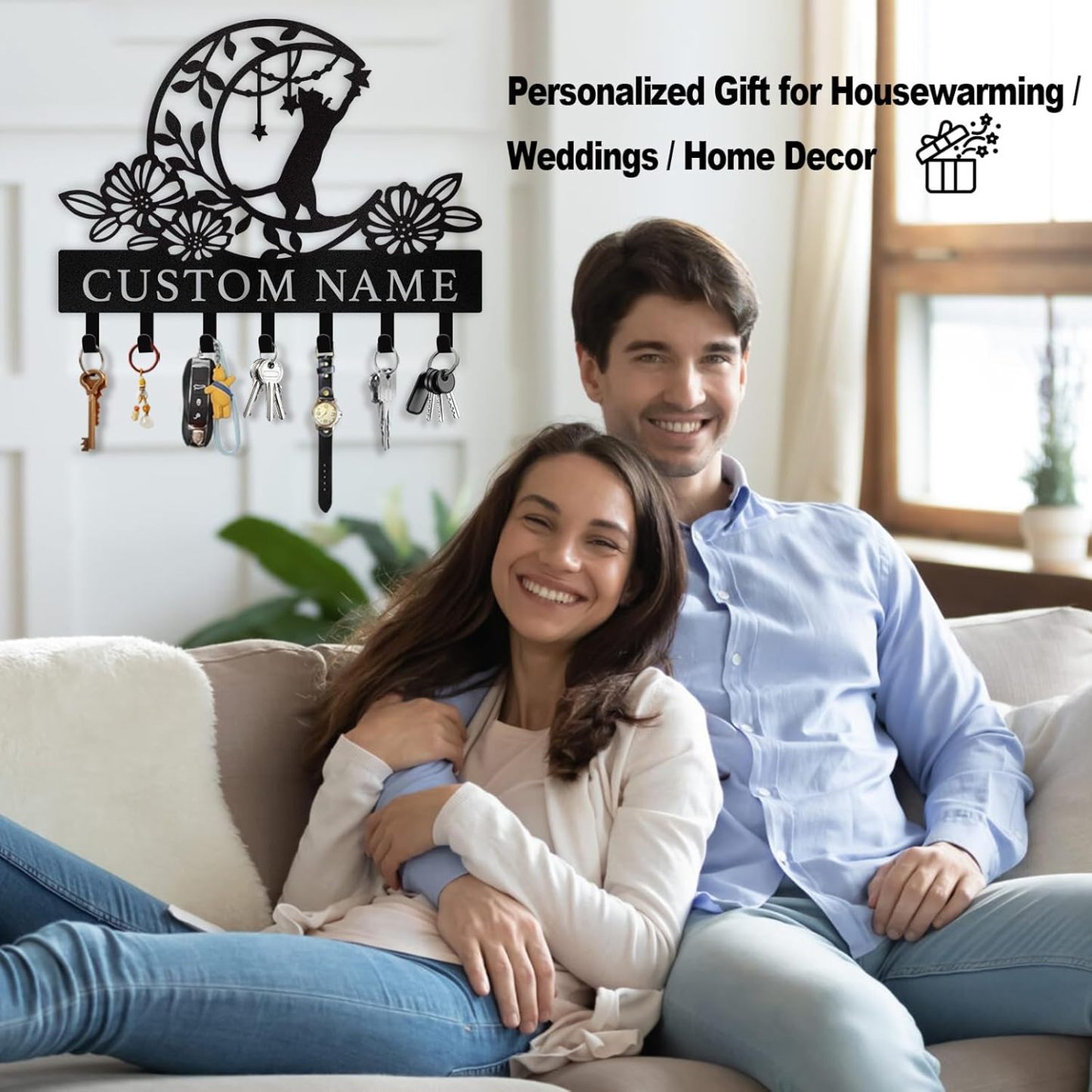 Moon Cat Metal Key Holder ,Cute Cat Wall Hook for Cat Lovers-MetalsignX