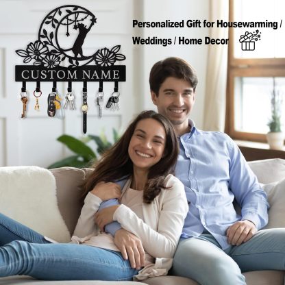 Moon Cat Metal Key Holder ,Cute Cat Wall Hook for Cat Lovers-MetalsignX