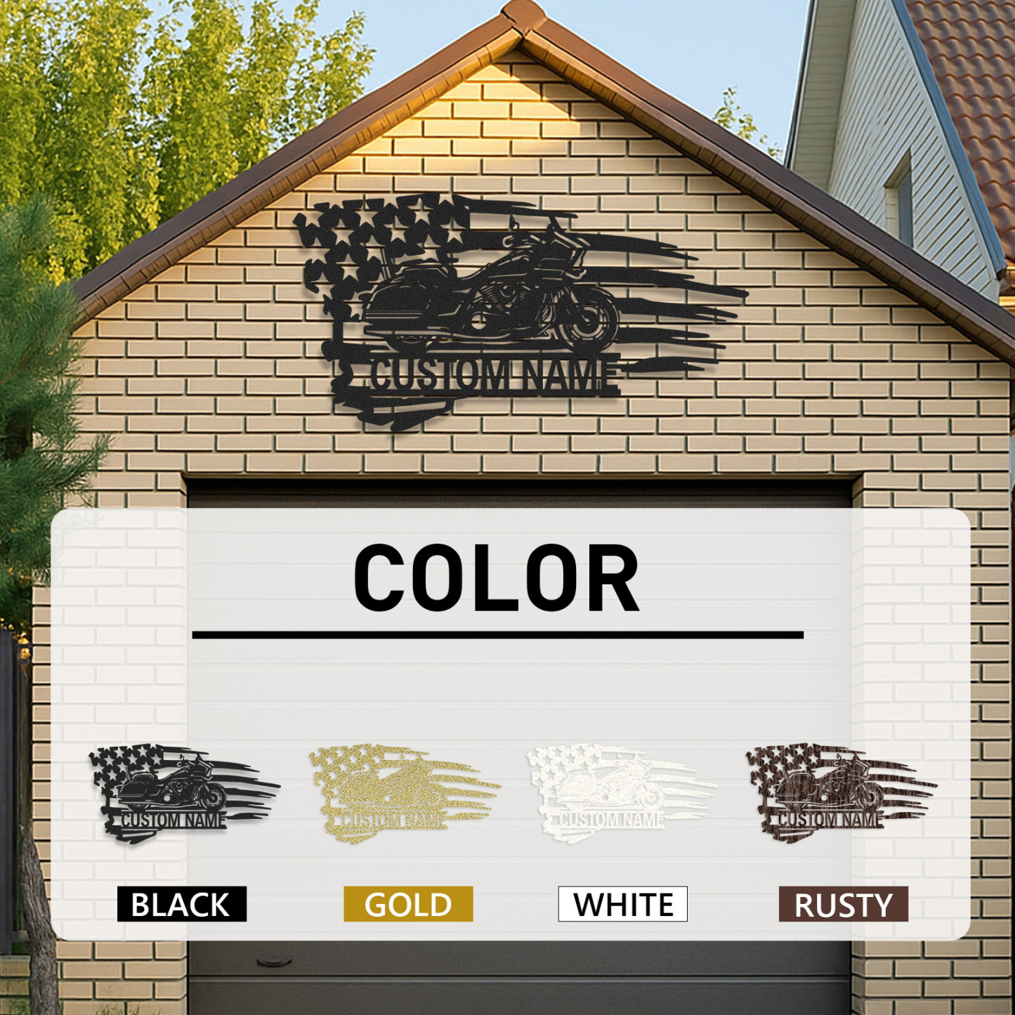 Custom American Flag Motorcycle Metal Sign, Personalized Cruiser Bike Wall Art, Patriotic Garage Decor, Biker Gift for Dad, Husband or Veteran