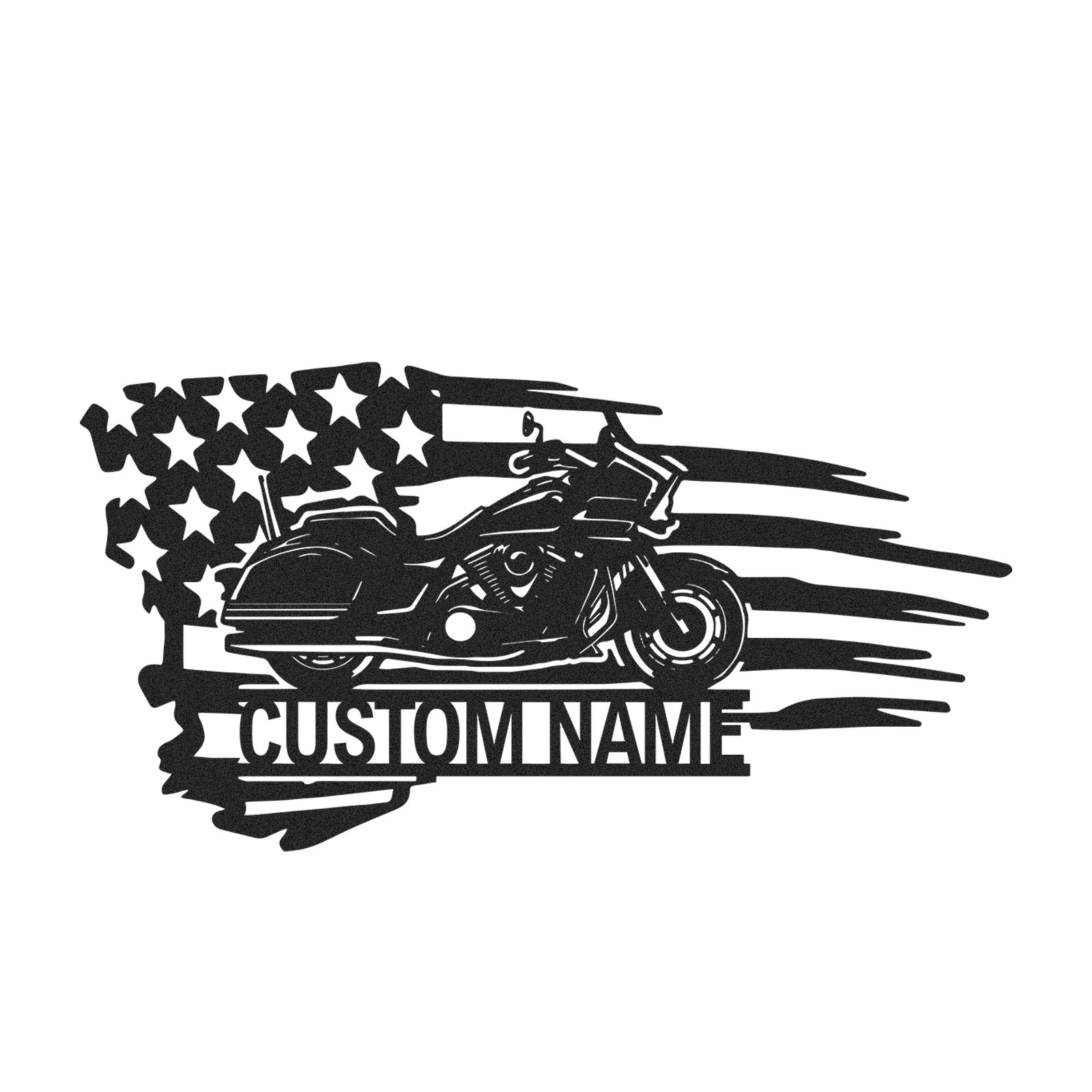 Custom American Flag Motorcycle Metal Sign, Personalized Cruiser Bike Wall Art, Patriotic Garage Decor, Biker Gift for Dad, Husband or Veteran