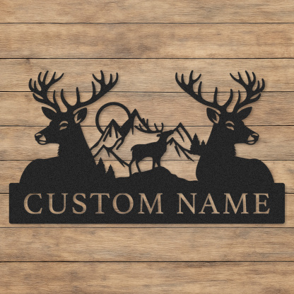 Personalized Deer Trio Metal Sign Custom Name for Forest Retreat or Family Cabin