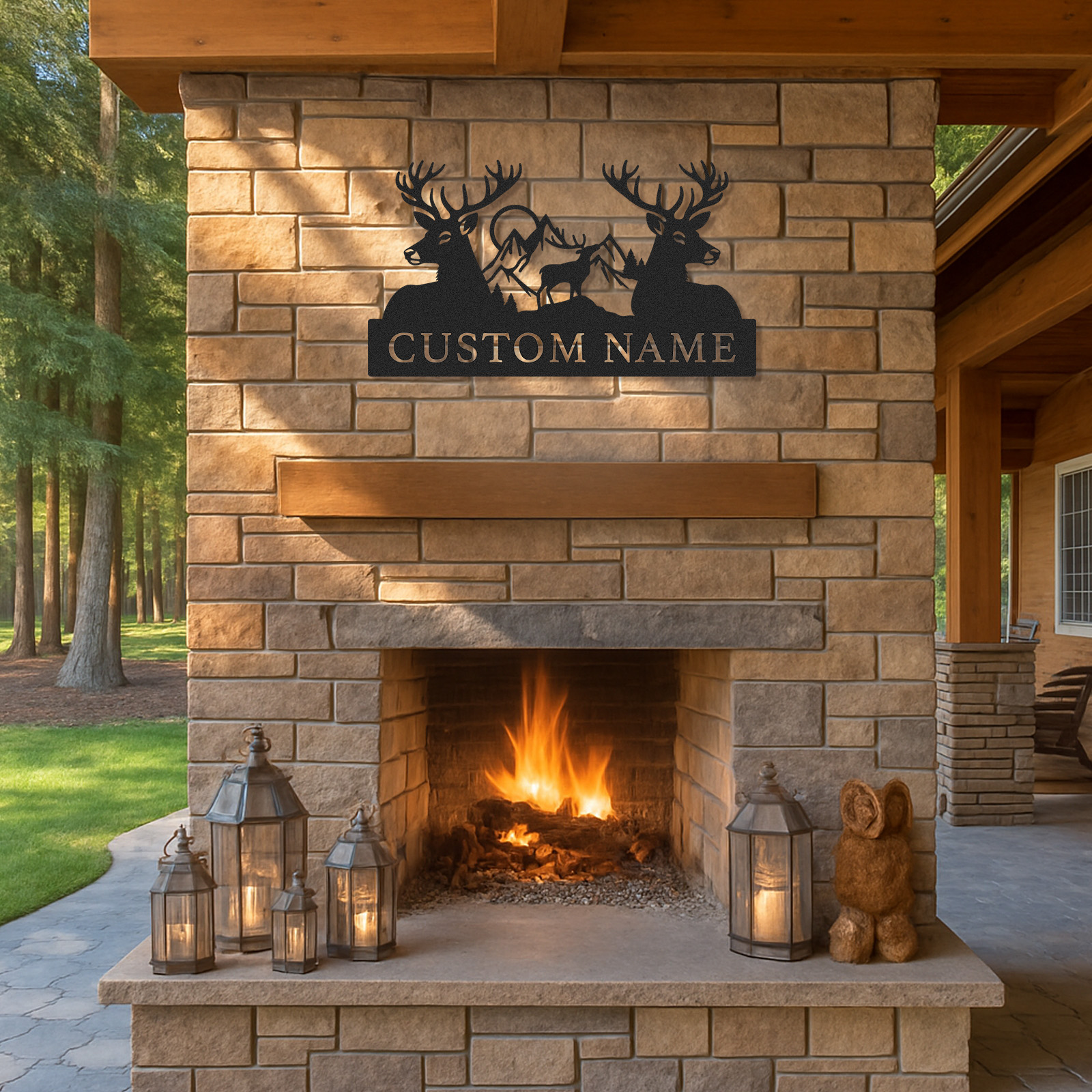 Personalized Deer Trio Metal Sign Custom Name for Forest Retreat or Family Cabin