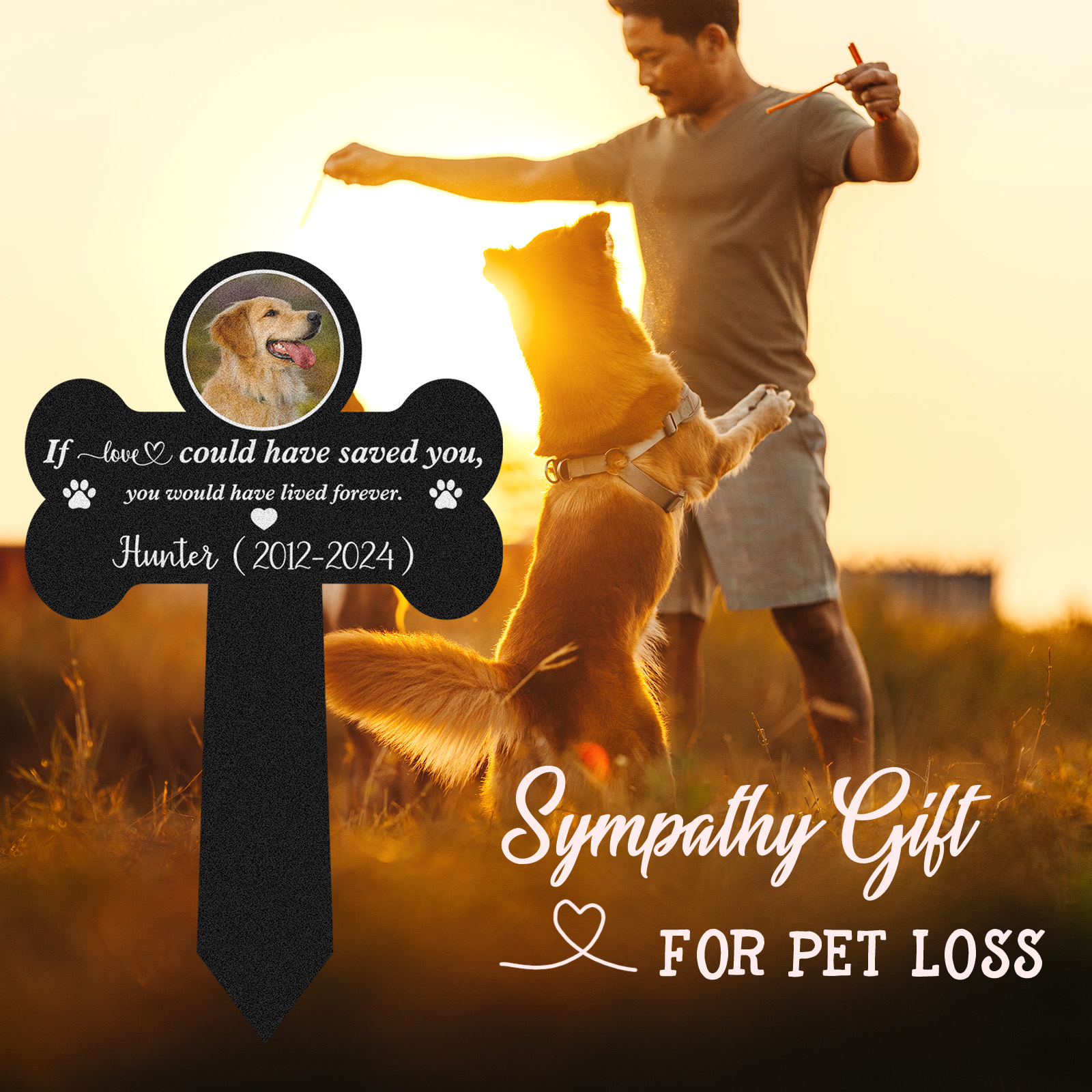 Custom Bone Shaped Pet Memorial Stake, Personalized Garden Marker with Photo, Dog or Cat Memorial Gift for Beloved Pet Loss Remembrance