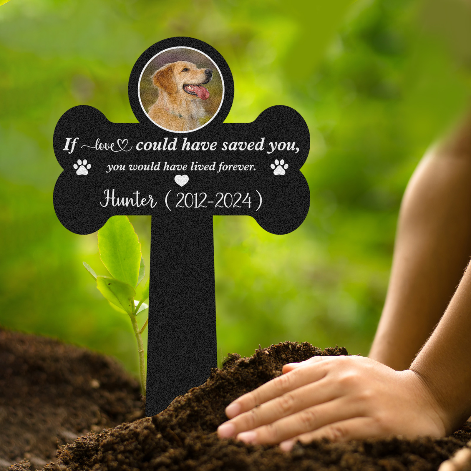 Custom Bone Shaped Pet Memorial Stake, Personalized Garden Marker with Photo, Dog or Cat Memorial Gift for Beloved Pet Loss Remembrance