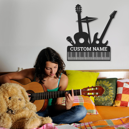 Personalized Music Band Metal Sign, Custom Name Wall Art with Guitar, Piano, Drum and Mic, Gift for Musicians