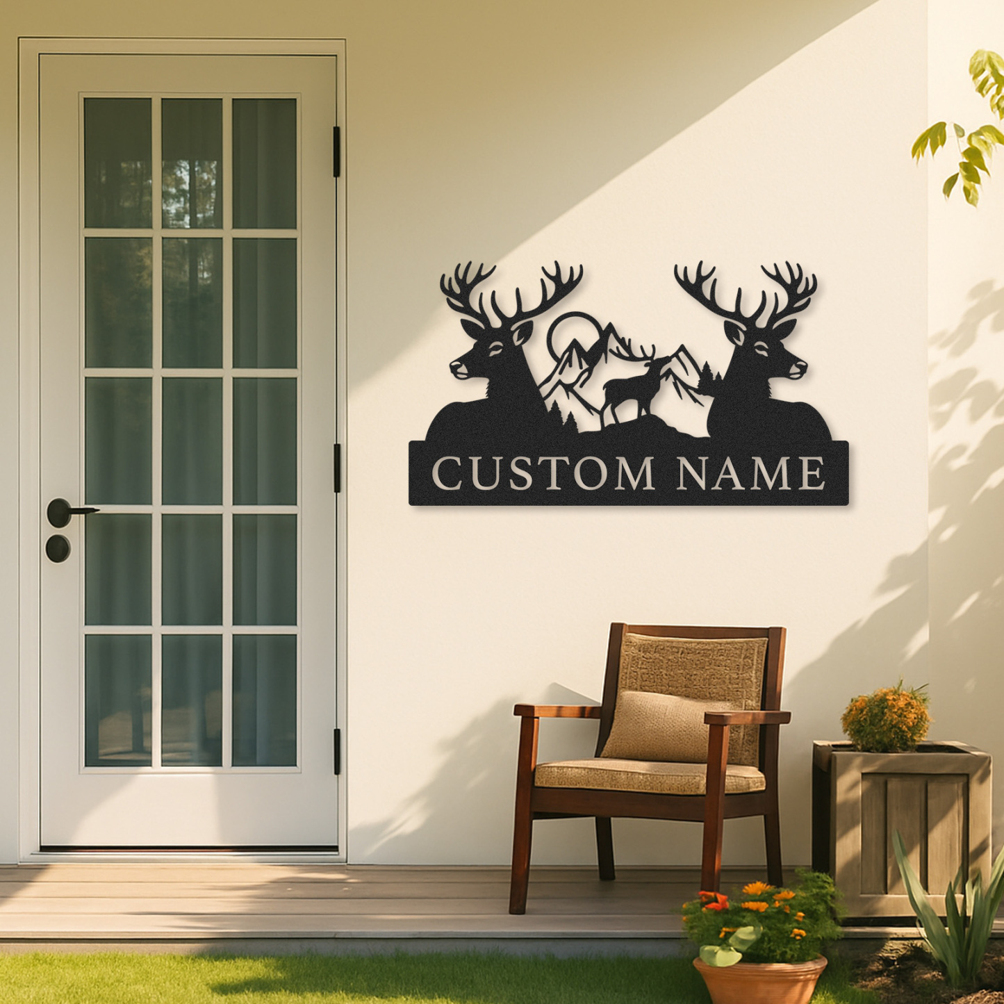 Personalized Deer Trio Metal Sign Custom Name for Forest Retreat or Family Cabin